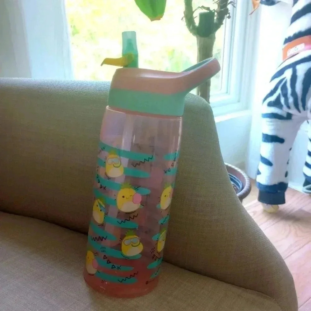 Pink aqua squishmallow water bottle NWOT Maui pineapple plush lunchbox kids toy